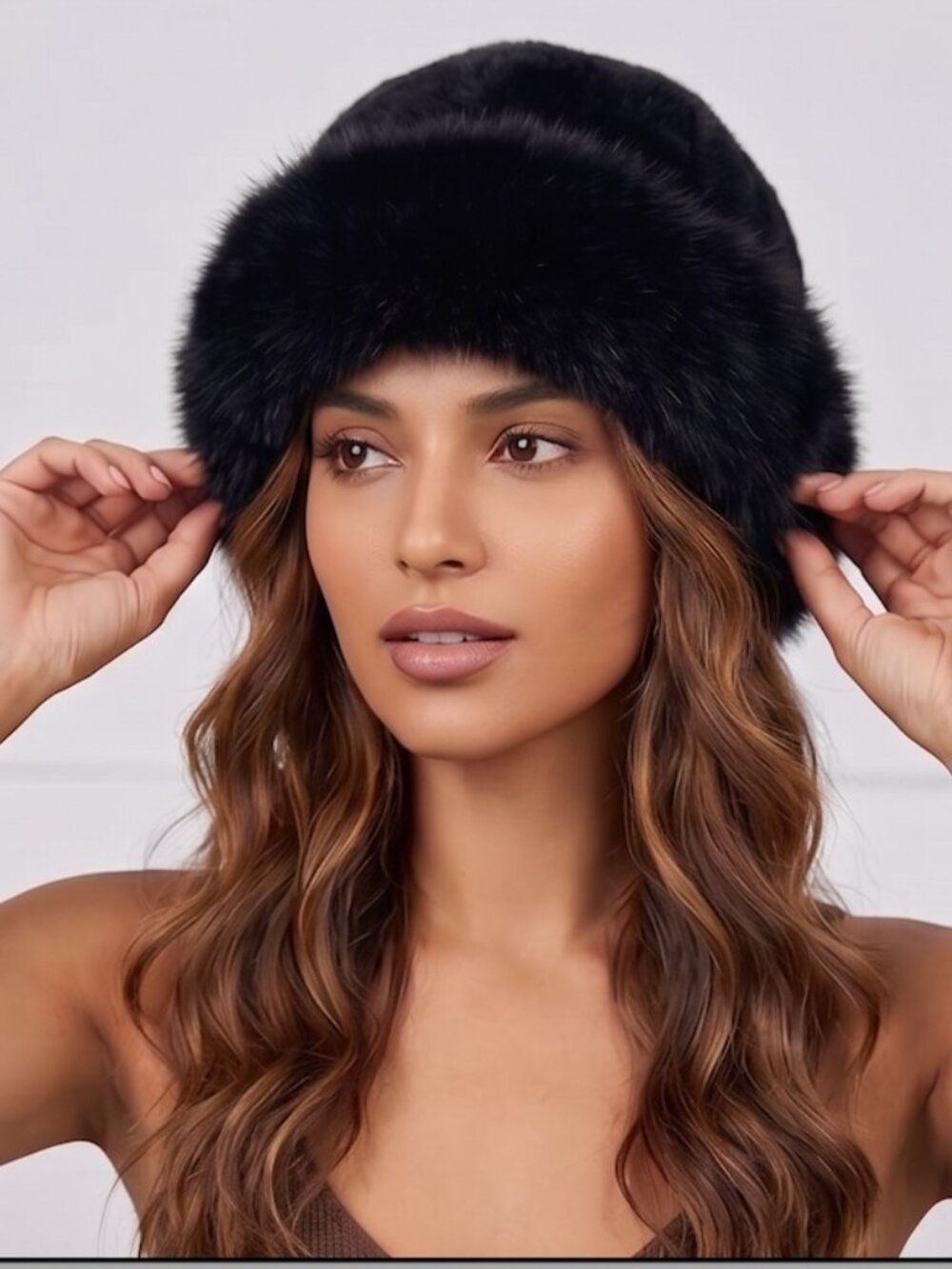 Black Faux Fur Winter Bucket Hat